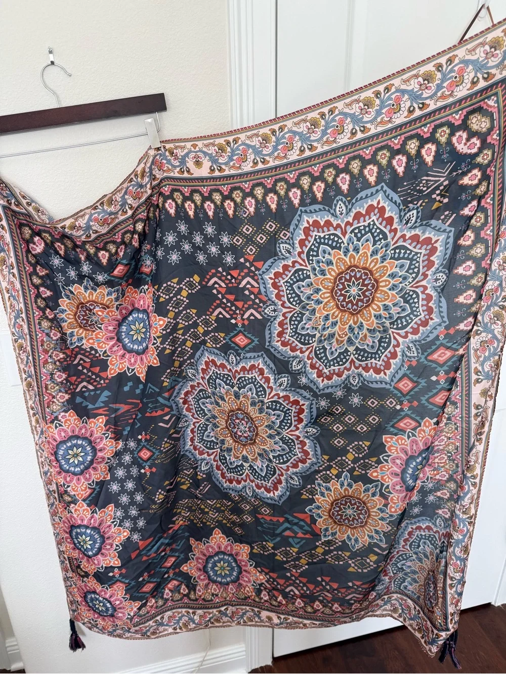 Johnny Was Boho Floral Tassel Scarf - 100% Silk